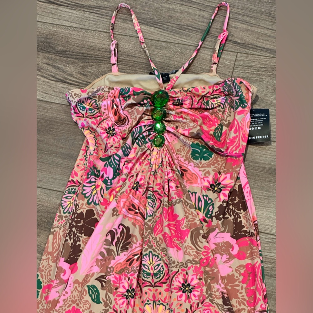 NWT! Boston Proper Medallion Dreams Print Gem Detailed Halter Dress Size Medium - Picture 5 of 13